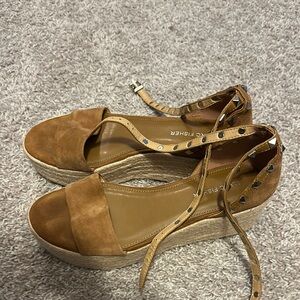 Marc Fisher Tan Espadrille Flats with Ankle Straps